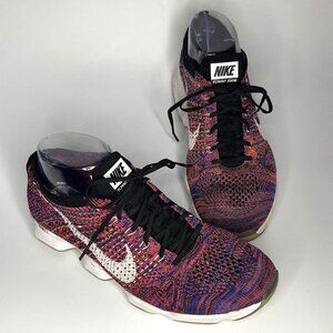 Nike Womens sz 9 Zoom Flyknit Mesh Athletic Shoes Pink Purple Sneakers Lace Up